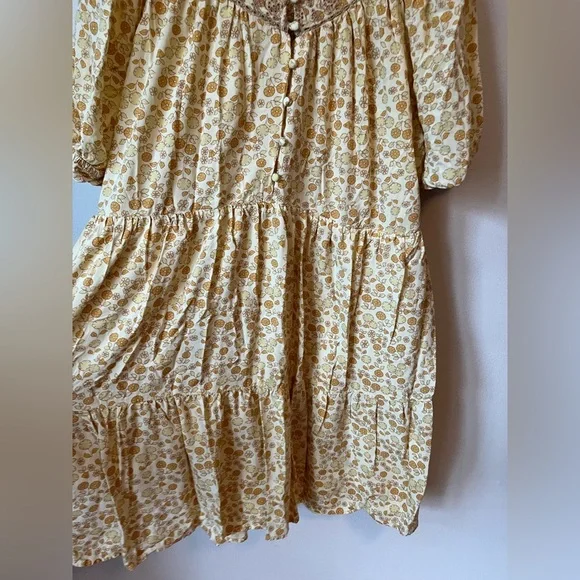 Butter yellow Floral Puff Sleeve Dress farmhouse dress - Picture 9 of 9